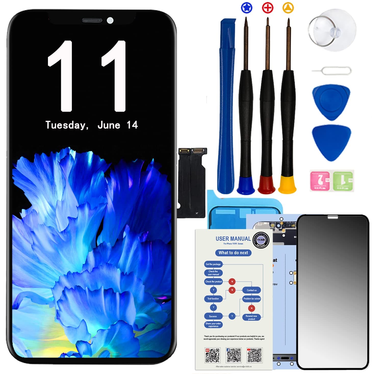 for iPhone 11 Screen Replacement 6.1”, 3D Touch Screen LCD Display Digitizer for A2111, A2223, A2221 with Repair Tools Kit + Waterproof Frame Adhes...