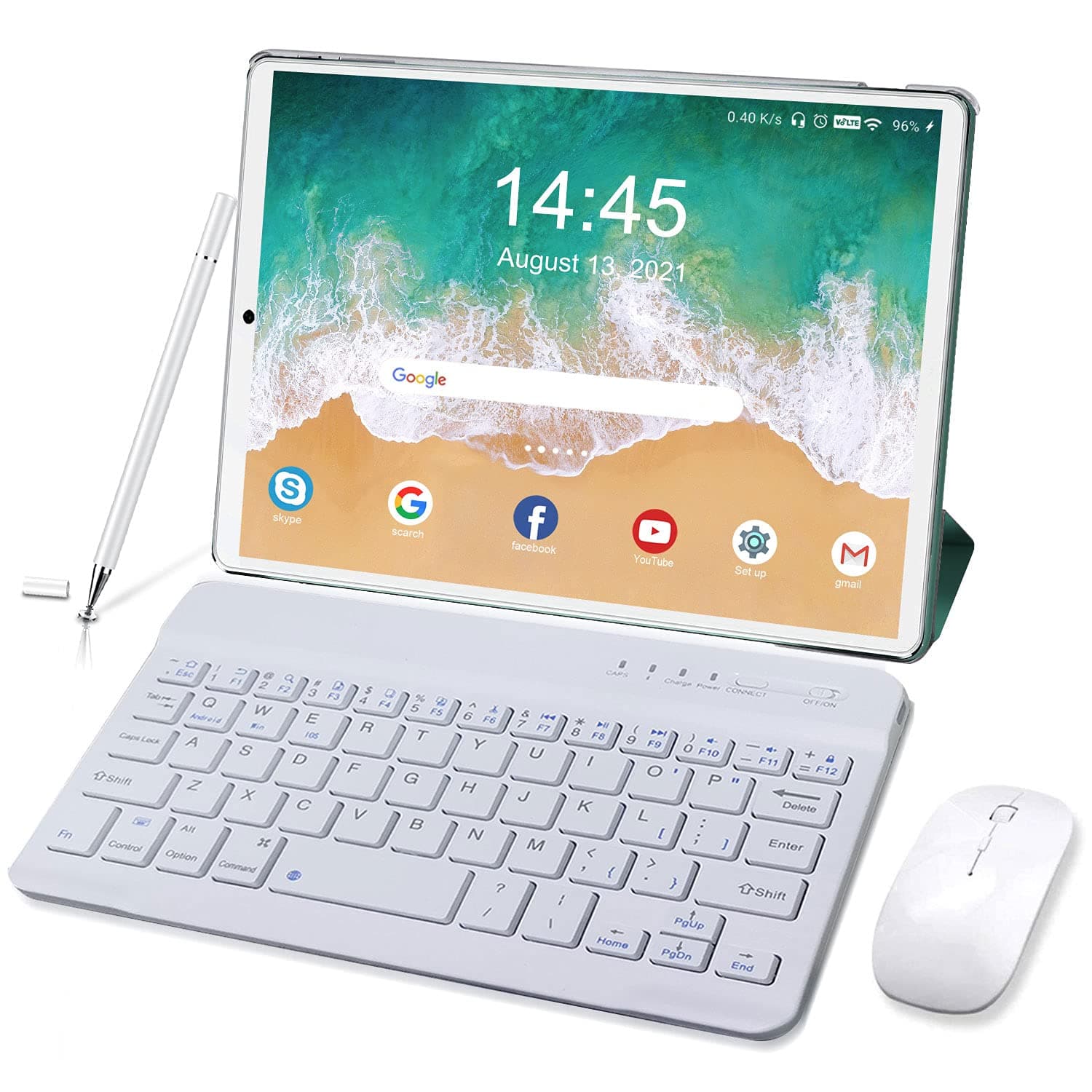 Combo Máy tính bảng Duoduogo 2 trong 1 - Màu xanh lá - 10 inch 128GB - Bàn phím Bluetooth không dây - Bút cảm ứng - Chuột không dây