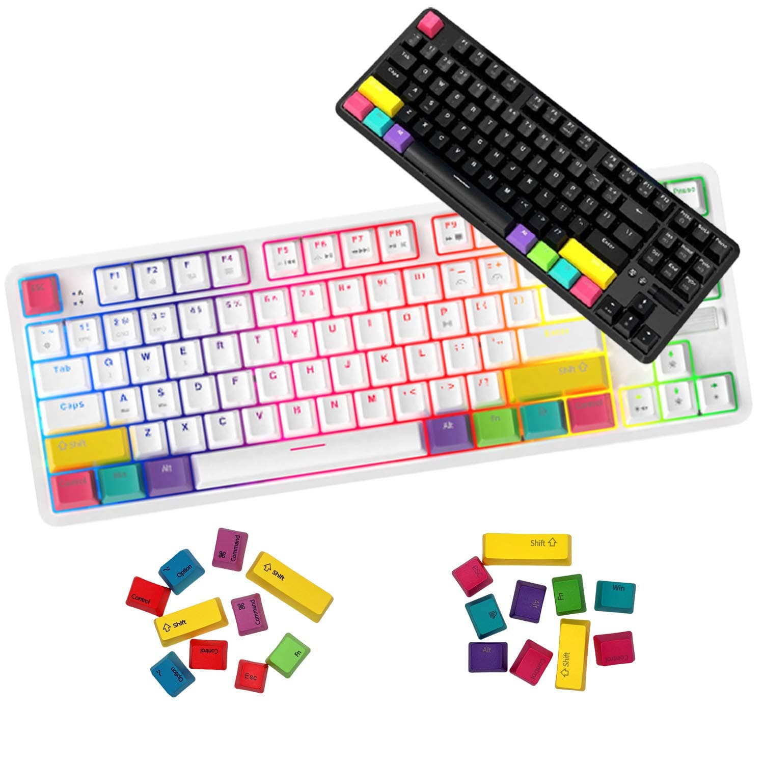 [KORDO] Ajazz K870T 87Keys Bluetooth Wired/Wireless Mac/MacBook Mechanical Keyboard with Additional Keycaps for Mac/Window, Type-C Cable. (Black, B...