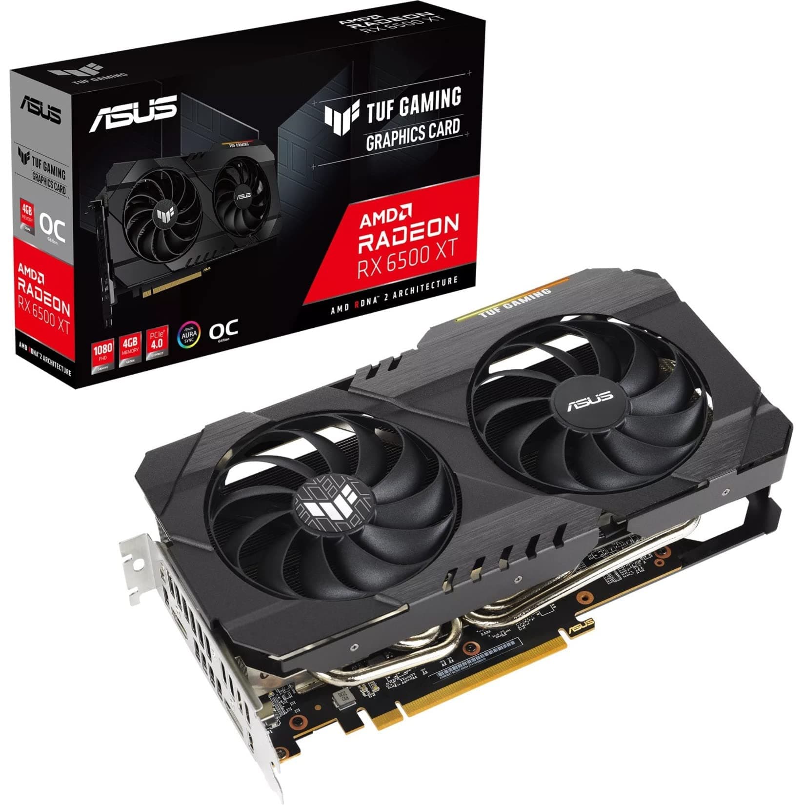 ASUS TUF Gaming AMD Radeon RX 6500 XT OC Edition Graphics Card (AMD RDNA 2, PCIe 4.0, 4GB GDDR6, HDMI 2.1, DisplayPort 1.4a, Dual Ball Fan Bearings...