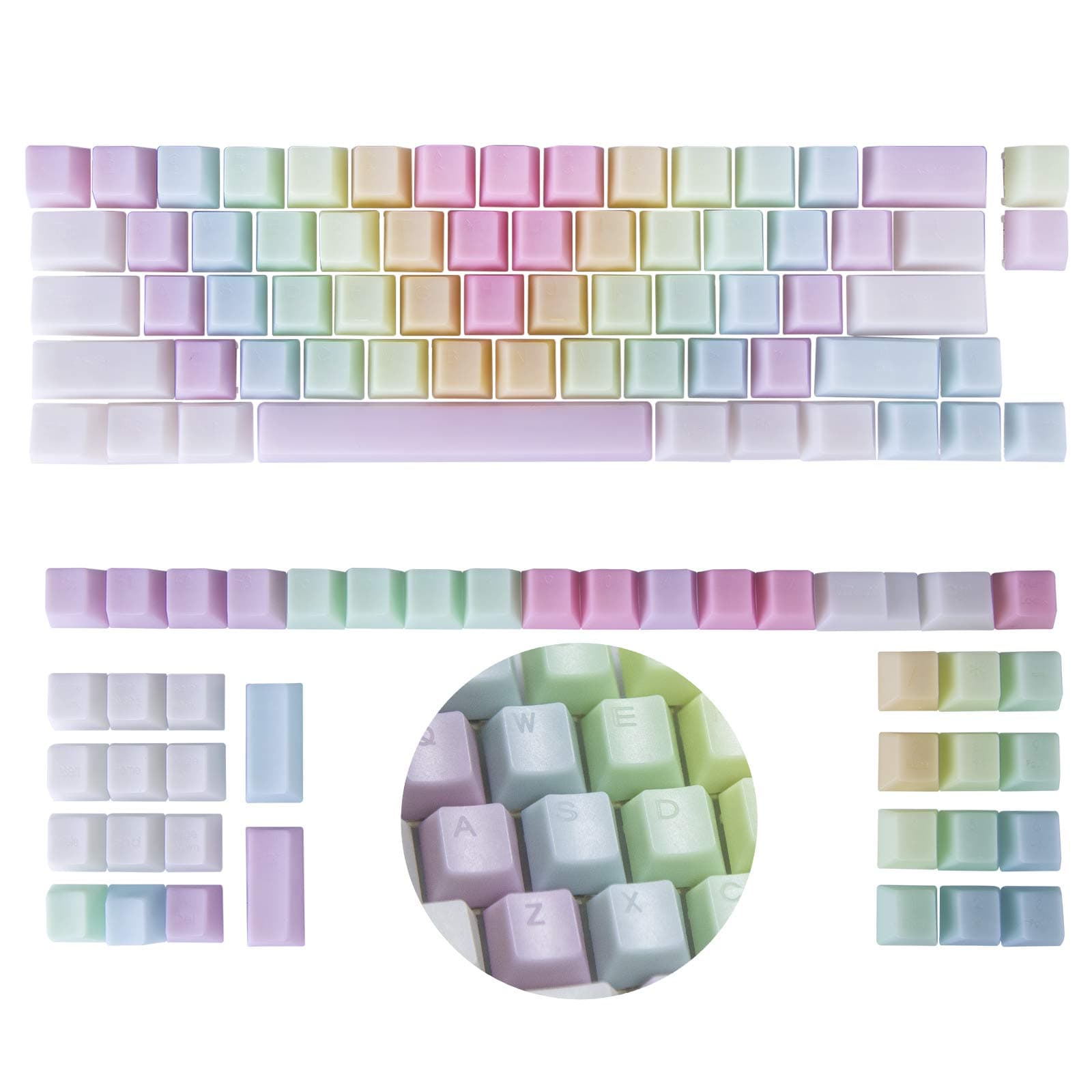 POM Jelly Keycaps 109-Key Doubleshot Translucent OEM Profile for 61/87/104/108 Keys PC Gaming Mechanical Keyboards - Rainbow (Top Printed)