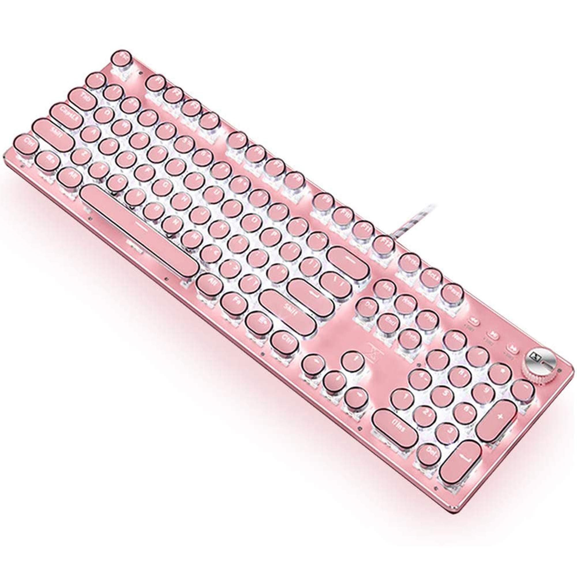 Gaming Keyboard,Retro Punk Typewriter-Style, Blue Switches, White Backlight, USB Wired, for PC Laptop Desktop Computer, for Game and Office, Stylis...