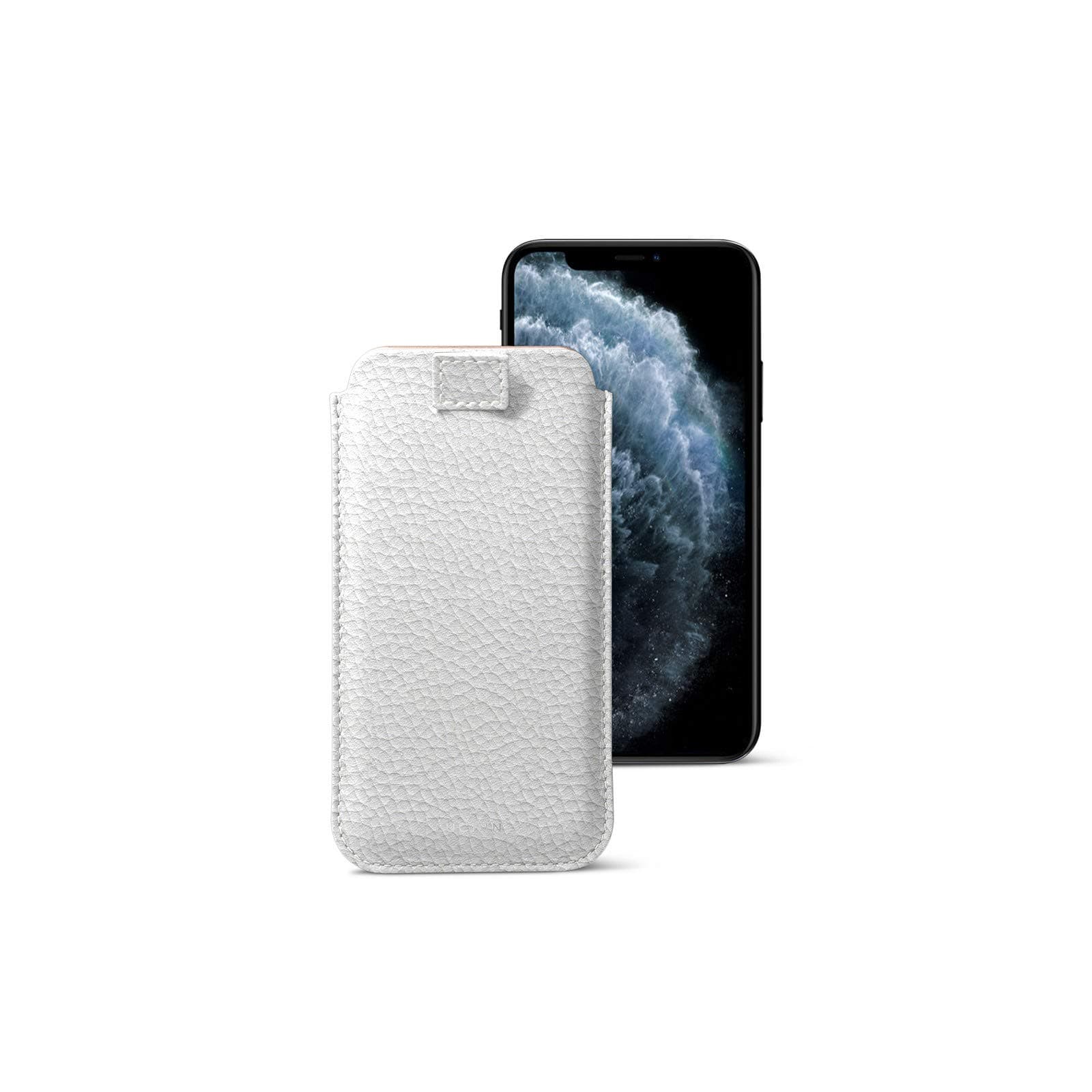 Lucrin - Pull Tab Slim Sleeve Case Compatible with iPhone 11 Pro/iPhone Xs/iPhone X and Wireless Charging - White - Granulated Leather