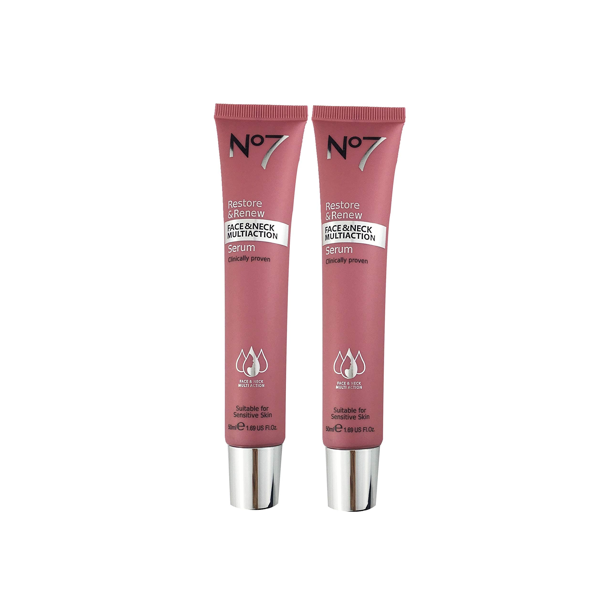No .7 Restore & Renew Face & Neck Multi Action Serum Moisturizes Skin 1.0 fl.oz 2 Pieces