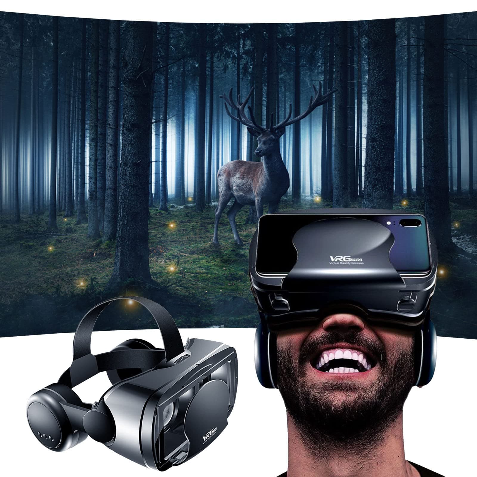 Cloudro VR Headset - 3D Virtual Reality Glasses with Wireless Headset Goggles - Compatible for iPhone & Android Phone - Suitable for Movies Video G...