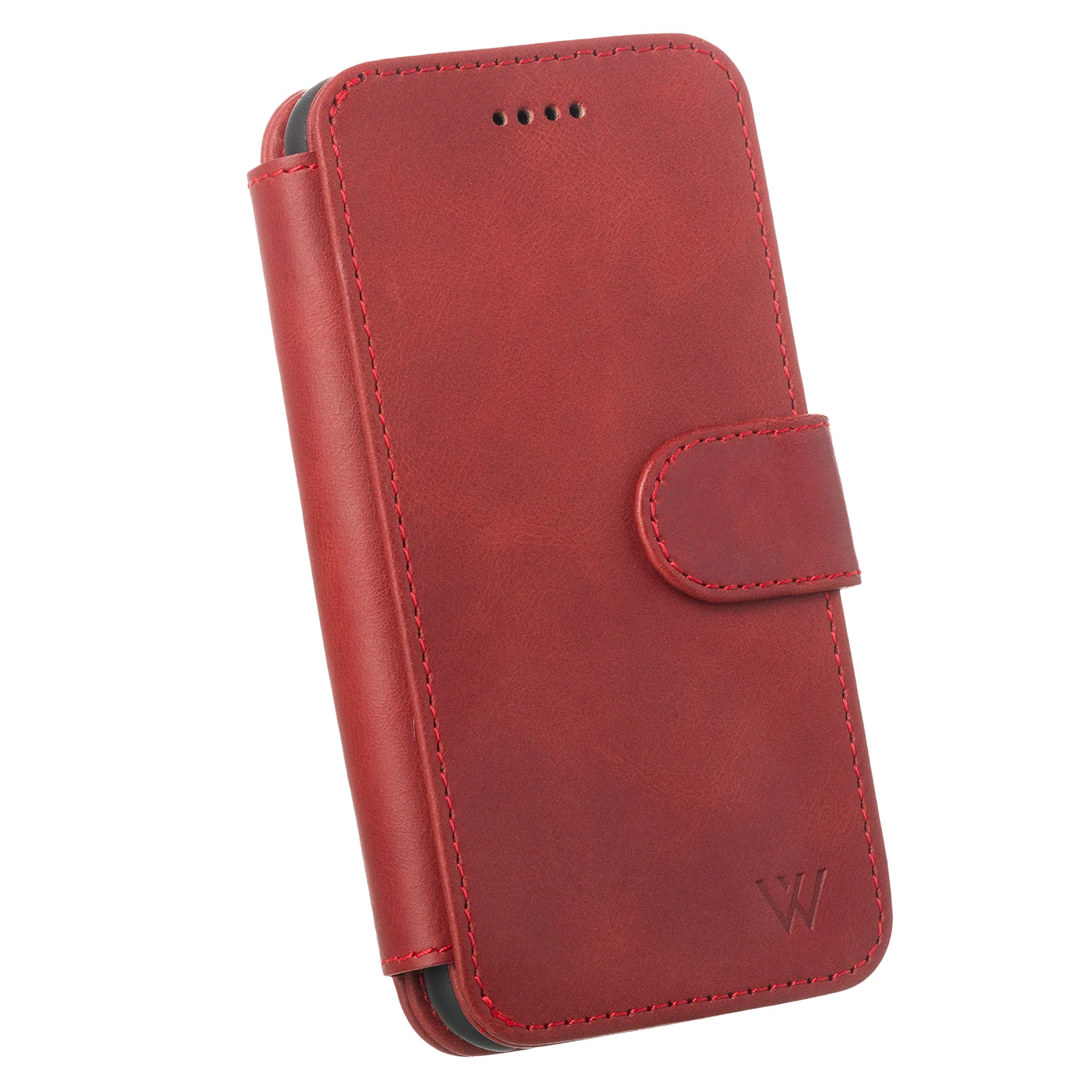 Wilken iPhone 6/7/8/SE Leather Wallet with Detachable Phone Case | Wireless Charging Compatible with iPhone 8 | Top Grain Genuine Leather | Red