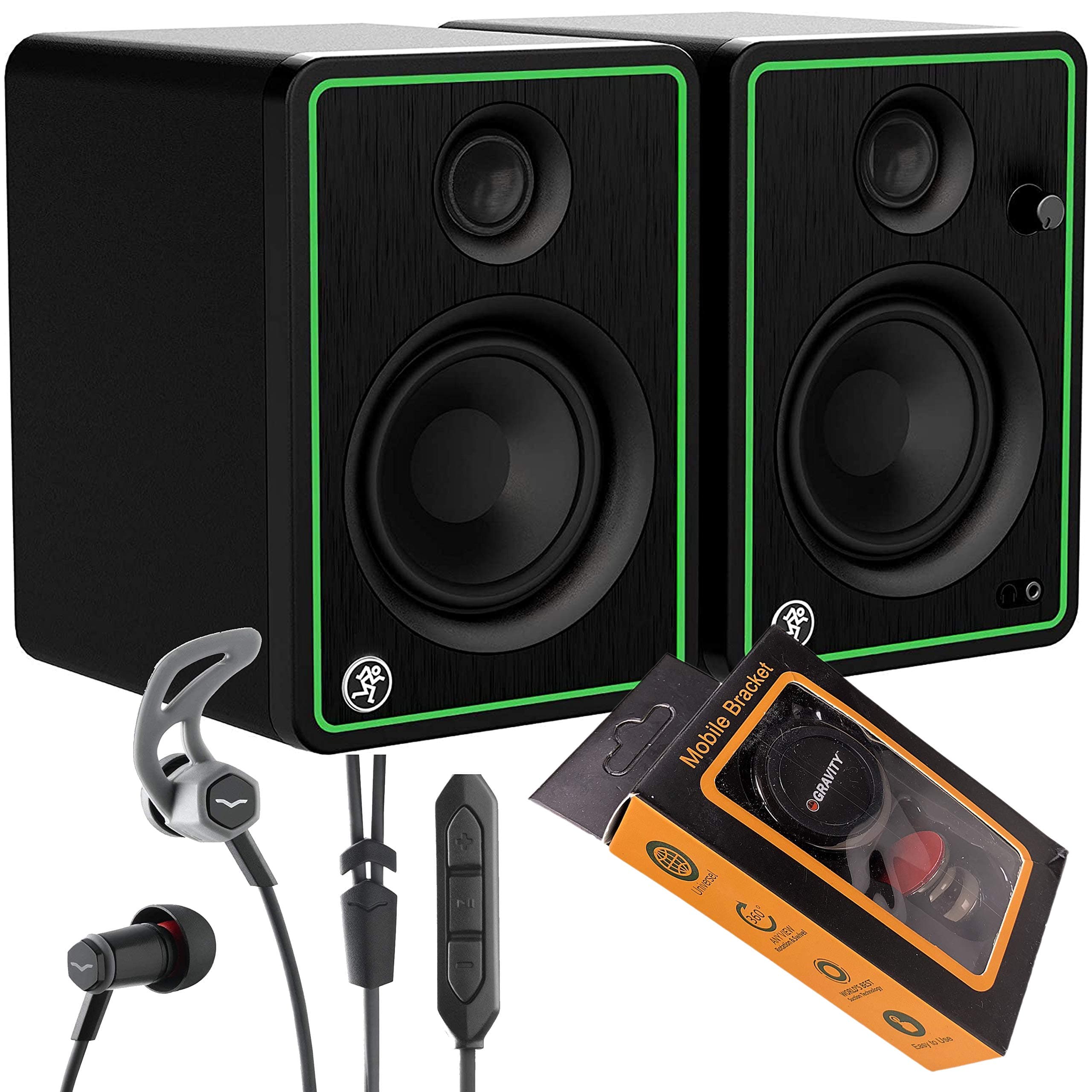Mackie CR4-X 4 inch Multimedia Active Studio Monitor, with 1/4", 1/8" TRS, and RCA Inputs (Pair) with V-Moda Forza in-Ear Hybrid Sport Head...