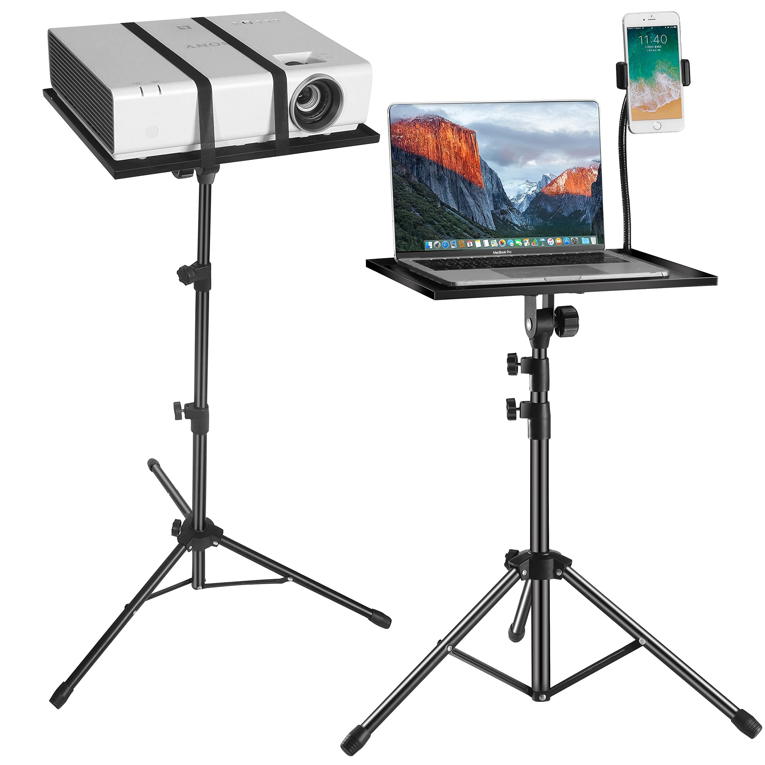 Projector Tripod Stand, Foldable Laptop Tripod,Multifunctional DJ Racks/Projector Stand, Adjustable Height 17.5 to 48 Inch with Phone Holder, Perfe...