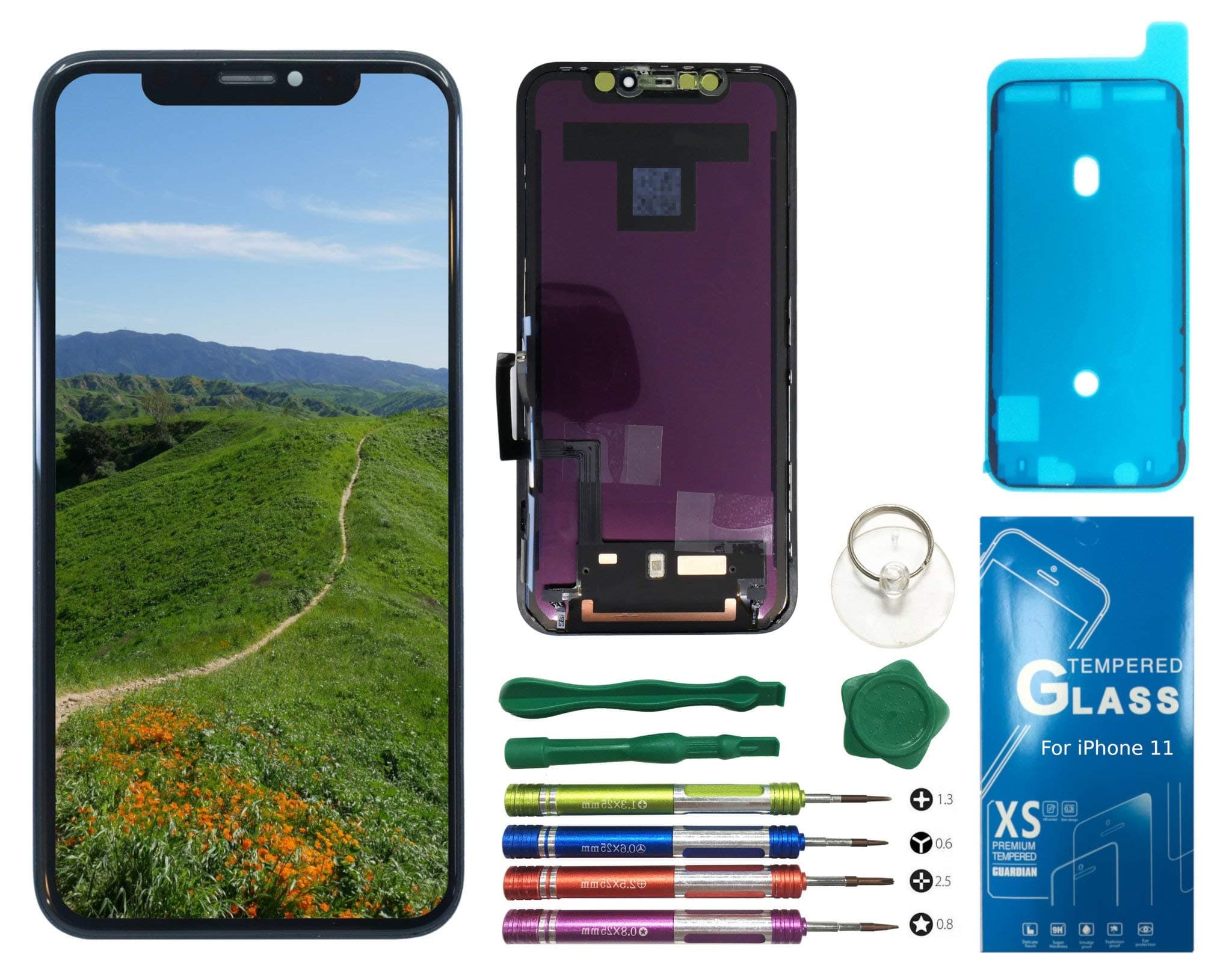 UNUS LCD Digitizer Replacement Kit for iPhone 11, Comes with Tempered Glass Screen Protector and Free Tool Kits
