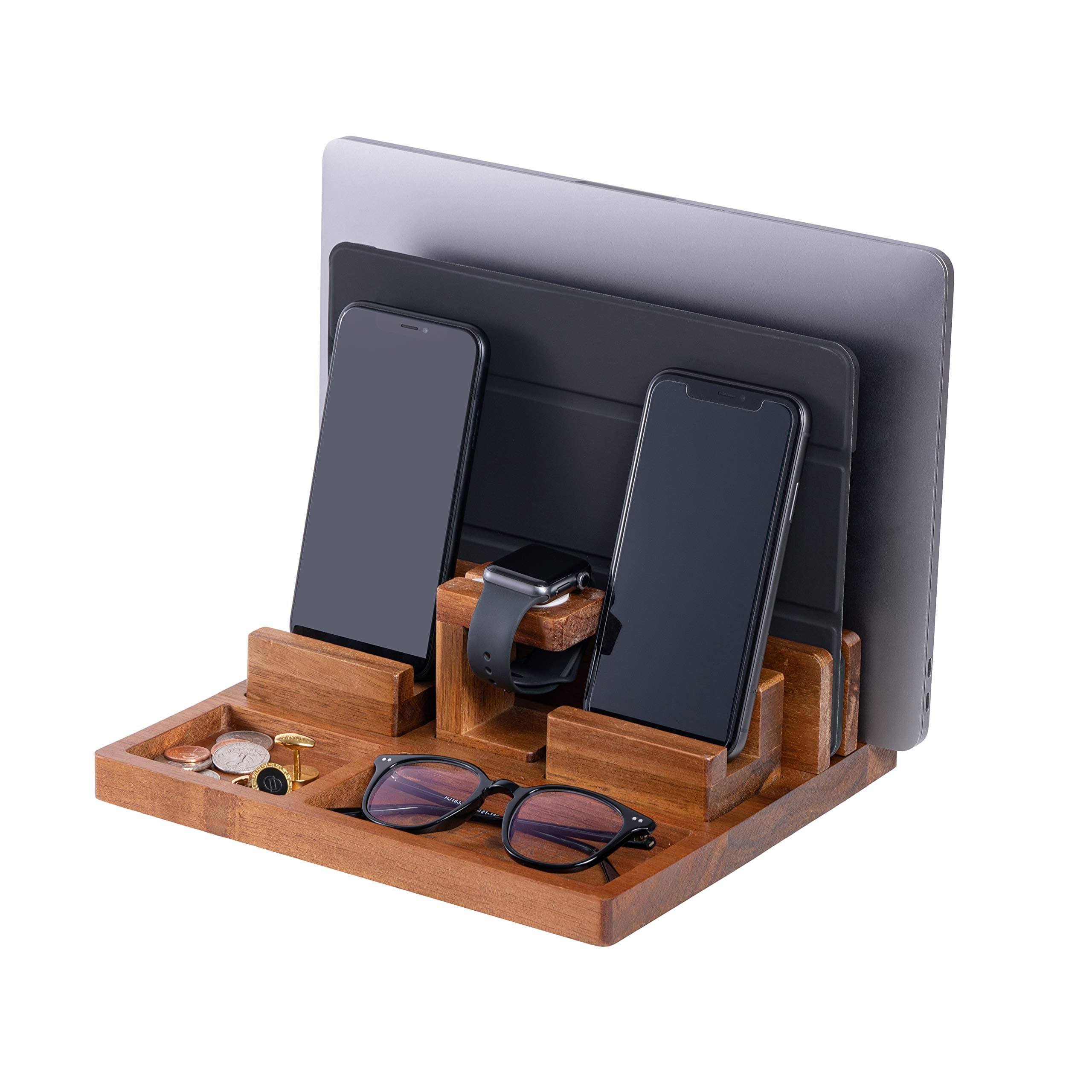 WUTCRFT - Wood Charging Station/Nightstand Organizer for Multiple Devices Including Phone, Smart Watch, Laptop, Tablet, or Electronic Accessories, ...