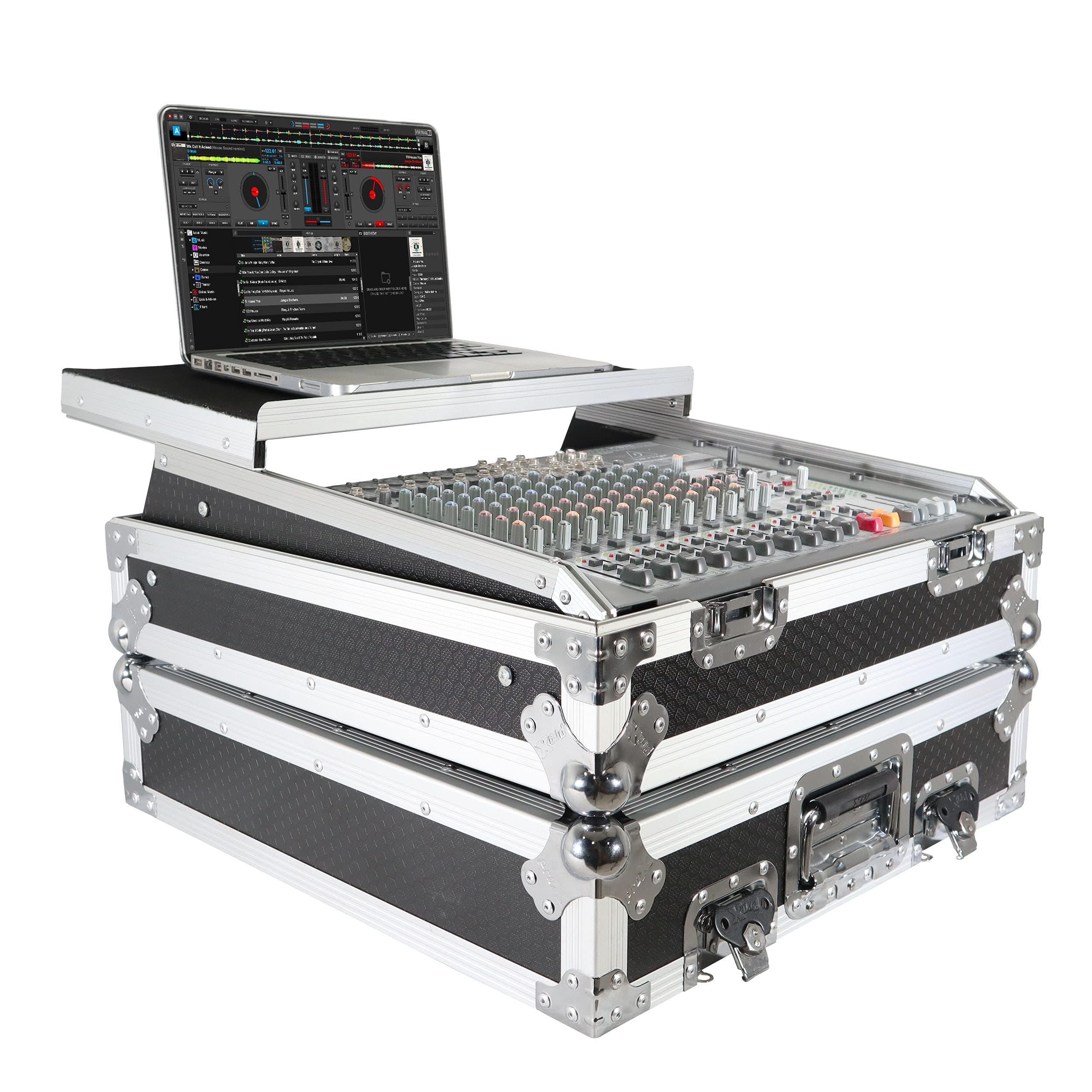 ProX Cases X-19MIXLT Top Load DJ Mixer Road Gig Ready Flight Combo Rack w/Gliding Laptop Shelf