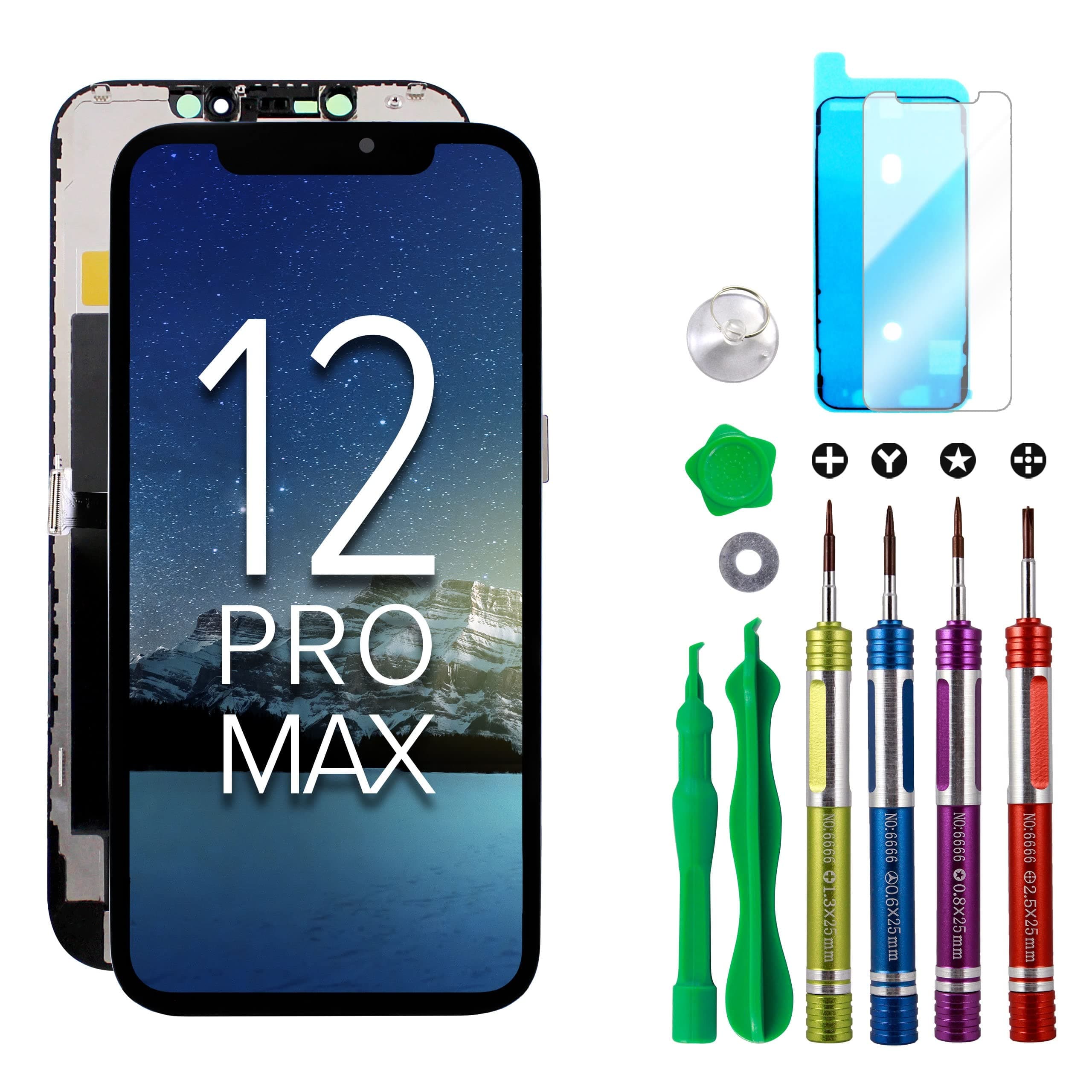 Ace Tech Cellular LCD Screen Replacement for iPhone 12 Pro Max 6.7 inch (A2342, A2410, A2412, A2411) Touch Screen Repair Kit with Tool Set Display ...