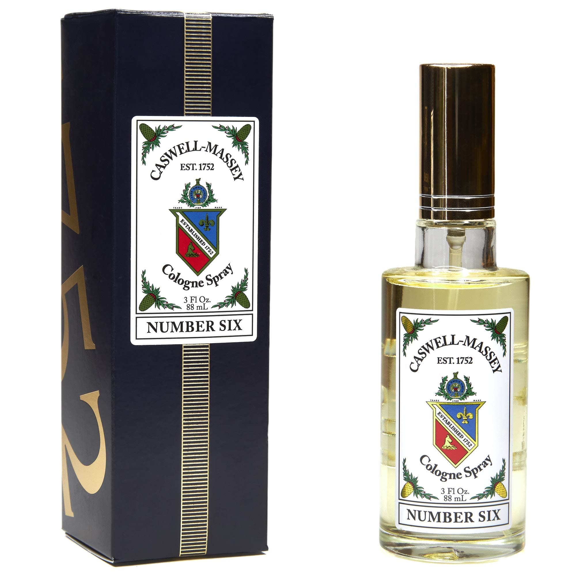Caswell-Massey Gold Cap Number Six Cologne Spray, Scents Of Orange Blossom, Bergamot & Rosemary, Fragrance For Men, Made In The USA, 88 mL