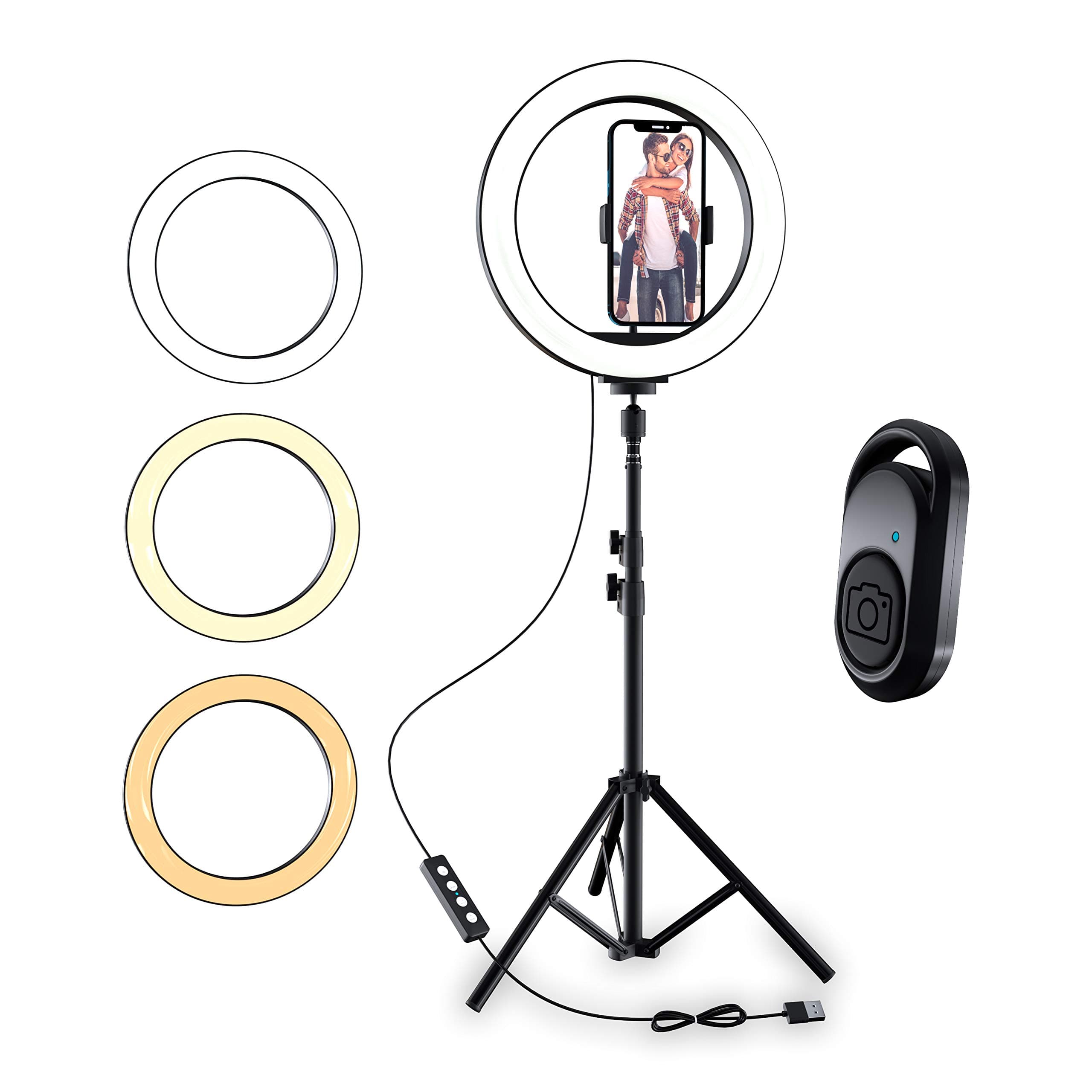 TALK WORKS 10" Selfie Ring Light Halo LED Circle Phone Holder Tripod Stand for iPhone, Android - Great for Live Stream, Makeup/Beauty, Tiktok, ...