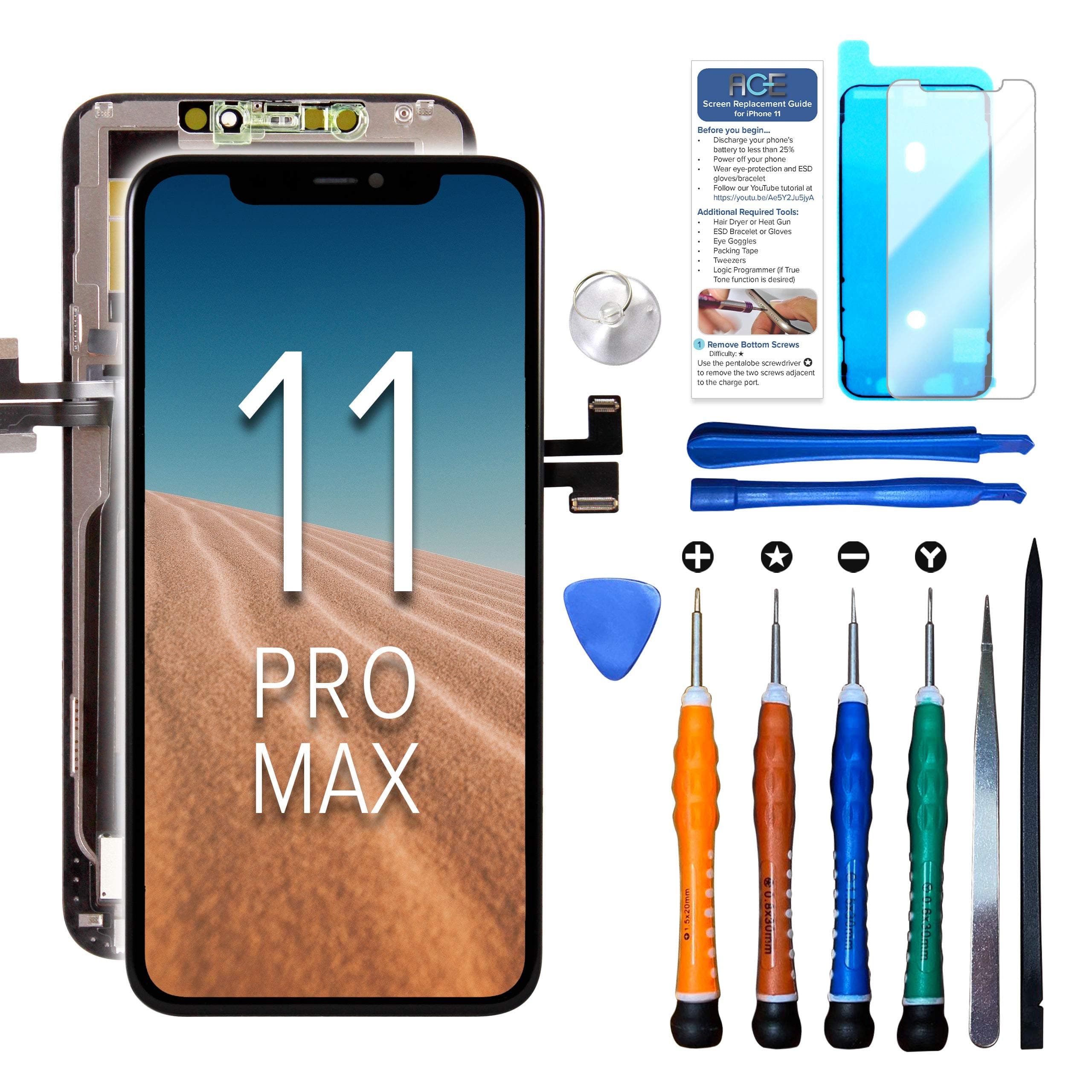 Ace Tech Cellular LCD Screen Replacement Compatible with iPhone 11 Pro Max 6.5 inch (Model A2161, A2220, A2218) 3D Touch Screen Display Digitizer F...