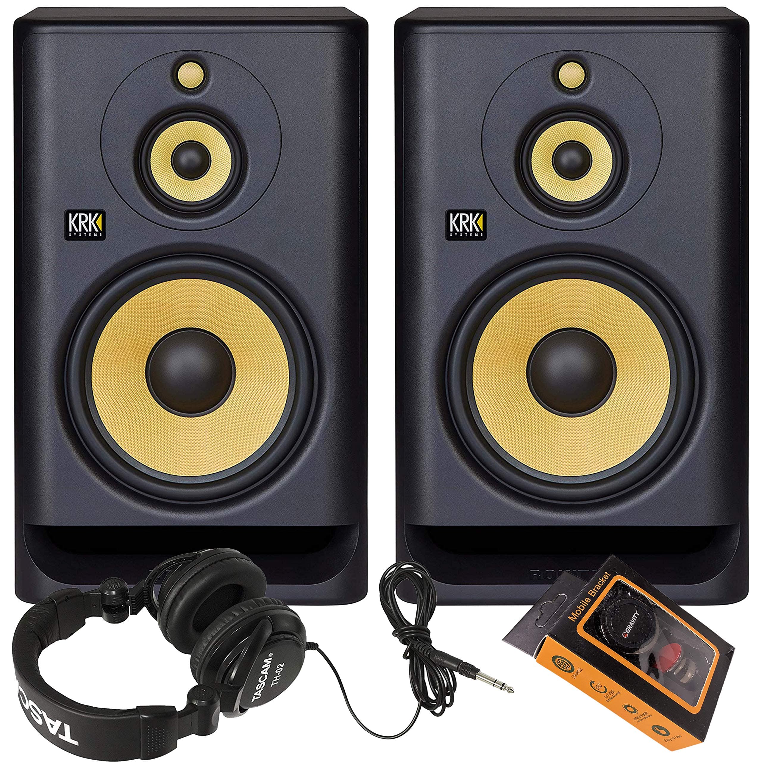 KRK RP10-3 Rokit 10-3 G4 Tri-Amp 10" Three-Way Powered Studio Monitor (Pair) + TH02 Headphone + Magnet Phone Holder