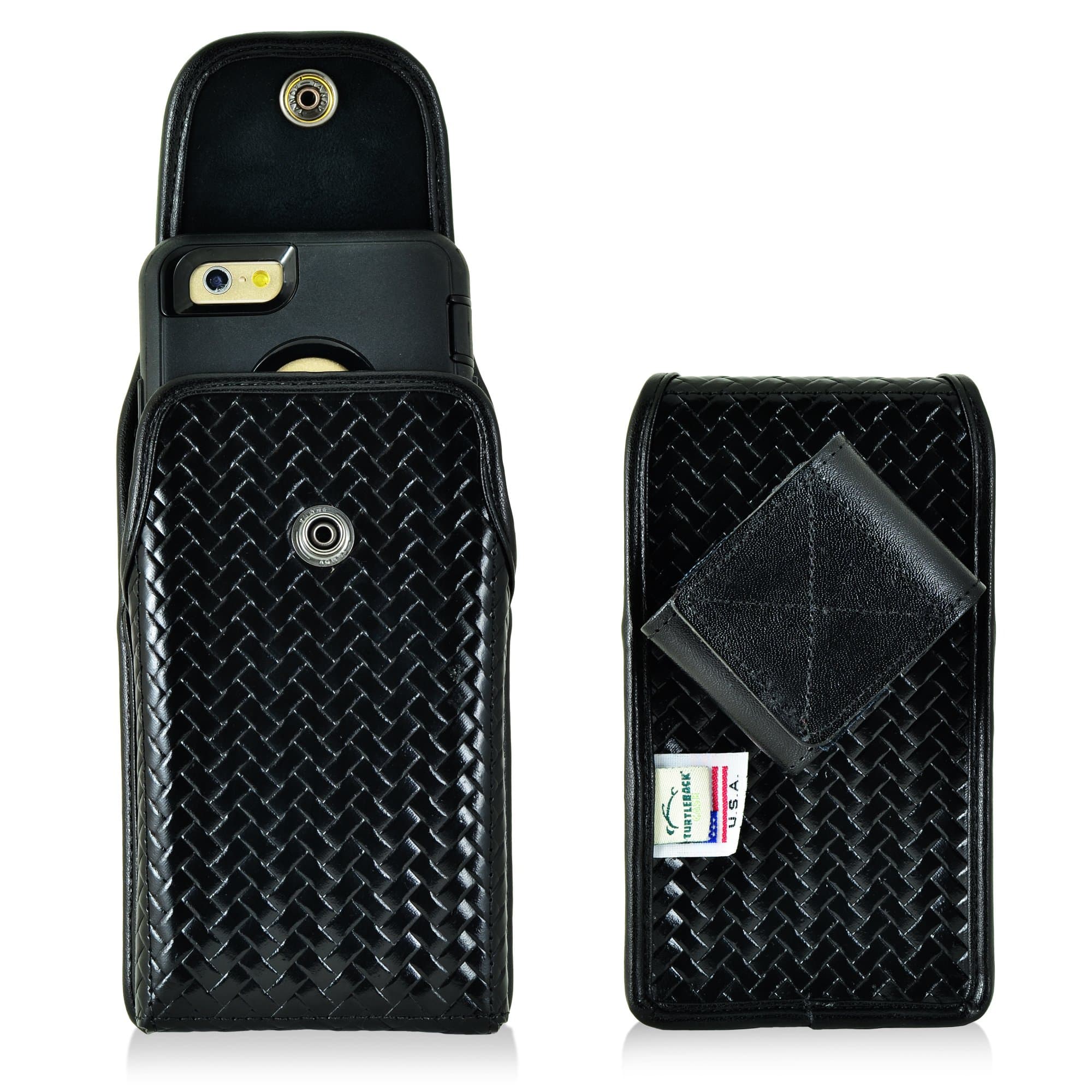 Turtleback Holster Compatible with iPhone 6S+ Plus Samsung S7 Edge, Vertical Police Pouch, Snap Closure Black Basketweave Leather with Heavy Duty R...