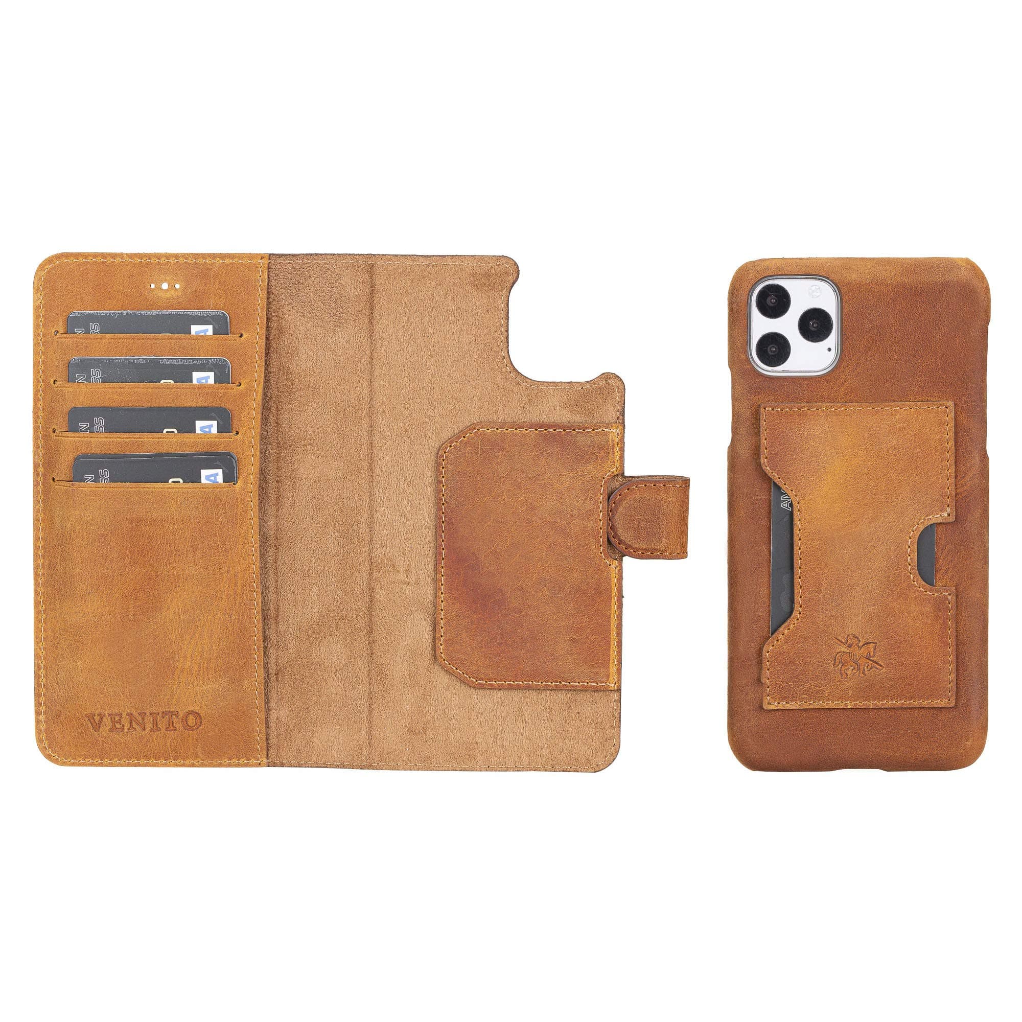 Venito Florence Leather Wallet Phone Case Compatible with iPhone 11 Pro Max - Extra Secure with RFID Blocking - Detachable Phone Wallet (Antique Br...