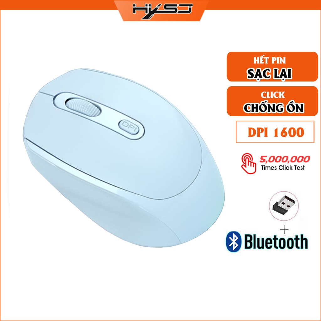 Chuột không dây Bluetooth, chuột máy tính HXSJ M107B chống ồn, DPI 1600, chế độ kép wireless usb 2.4Ghz, bluetooth chuyên dùng cho laptop, máy tính, tivi - Hàng chính hãng - Màu xanh ngọc