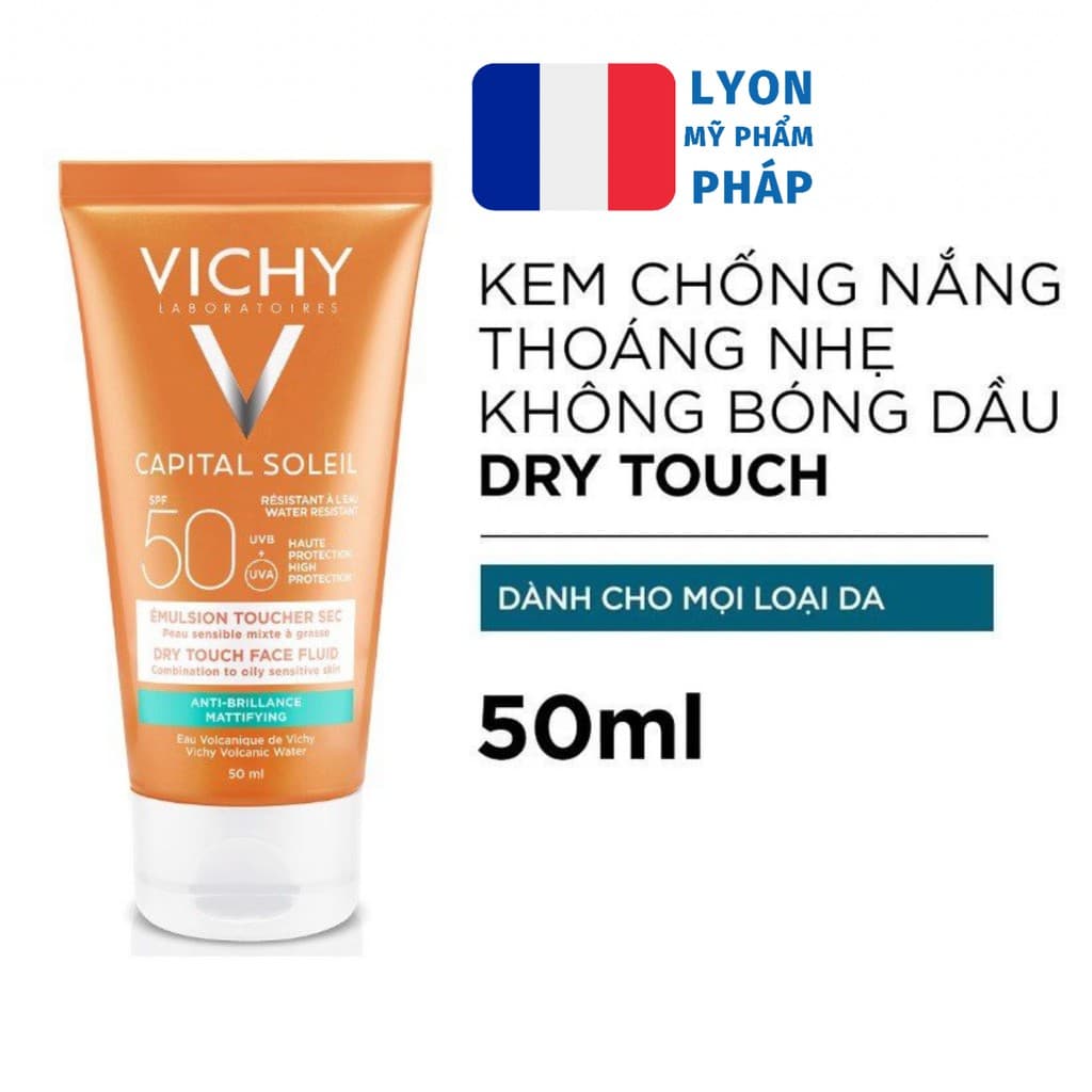 Kem Chống Nắng Không Gây Nhờn Rít Không Màu SPF50 Vichy Capital Soleil SPF50 Face Dry Touch 50ml -100516689