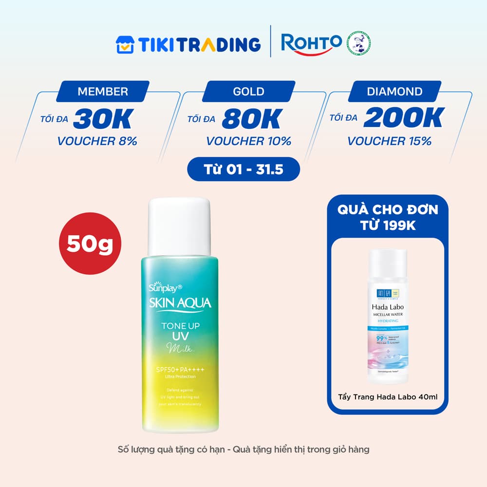 Kem chống nắng nâng tông Skin Aqua Tone up Mint Green cho da trắng có khuyết điểm đỏ, dạng sữa Sunplay Skin Aqua Tone Up UV Milk Mint Green SPF 50 PA 50g