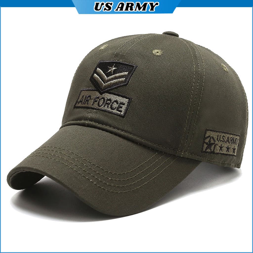 Nón Kết Nam Lính Mỹ U558 Thêu AIR FORCE Chóp Tròn , Nón Lưỡi Trai Nam Vải Kaki Cao Cấp Thời Trang US ARMY Phong Cách Lính Mỹ - HÀNG CHÍNH HÃNG - Xanh rêu