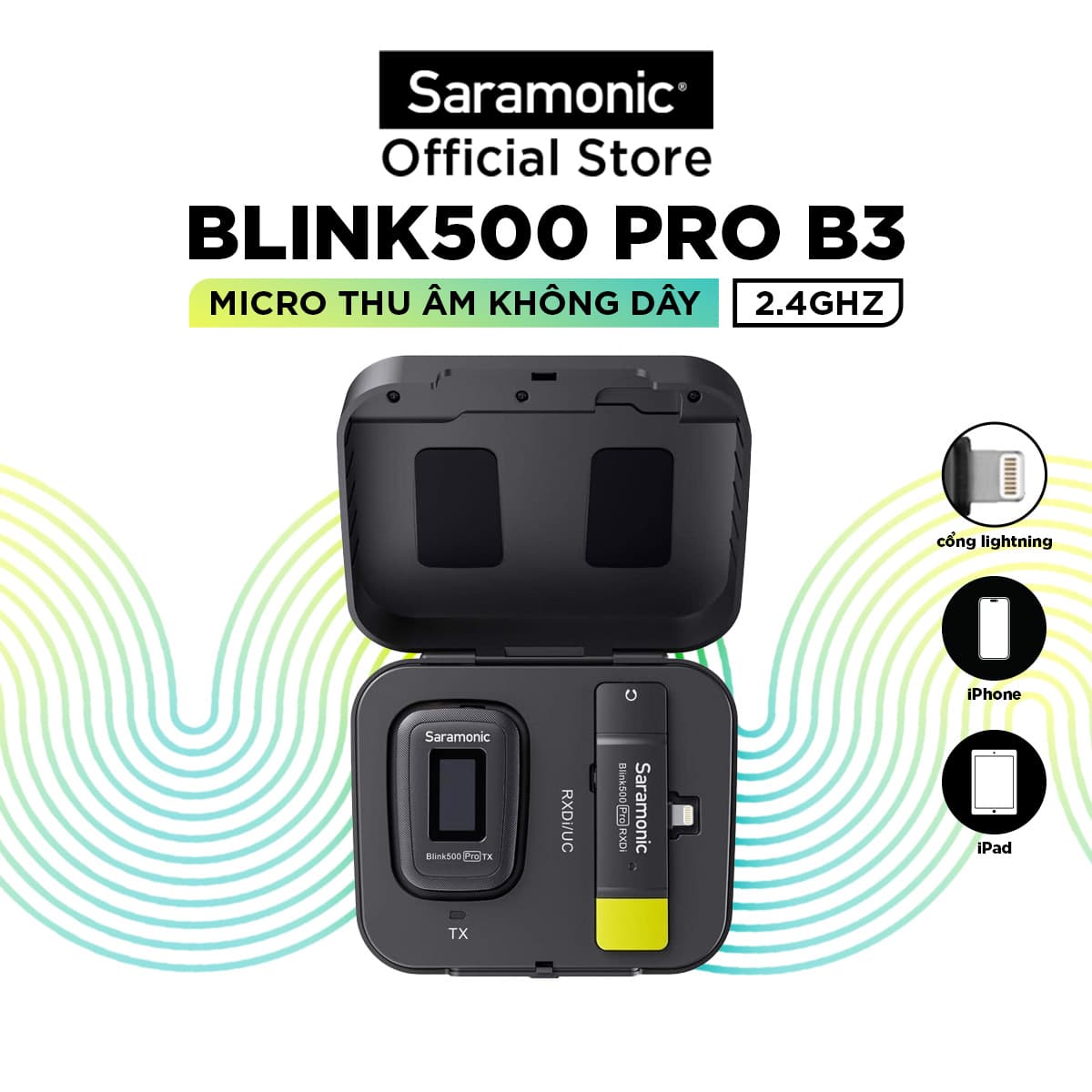 Bộ Micro Thu Âm Không Dây Saramonic Blink500 Pro B3 Cho Điện Thoại Iphone & Thiết Bị Hệ Điều Hành IOS - Livestream Phỏng Vấn Quay Video - Hàng Chính Hãng