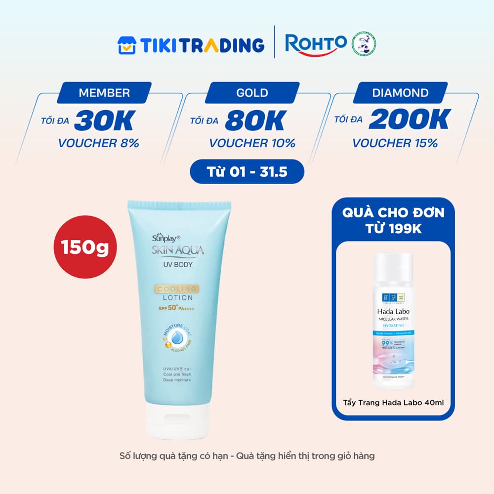 Kem chống nắng body Skin Aqua mát lạnh dùng hàng ngày Sunplay Skin Aqua UV Body Cooling Lotion SPF 50 PA 150g