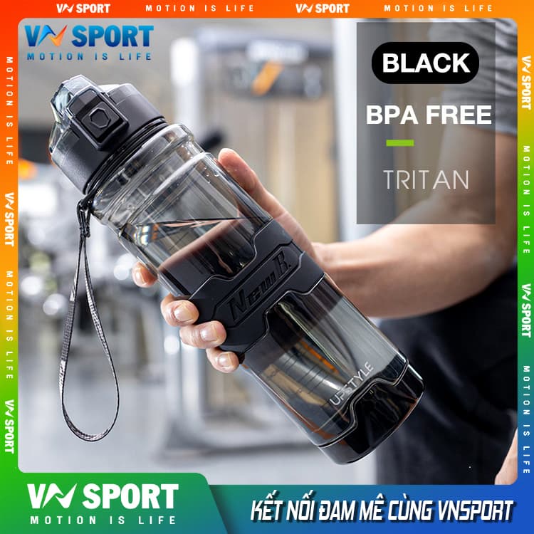 Bình Nước Thể Thao UPSTYLE - NewB VNS018, Chất Liệu TRITAN-BPA Free An Toàn Cho Sức Khỏe, Chịu nhiệt -20C96C 500ml, 700ml, 1000ml, 1500ml - Đen - 1500ml