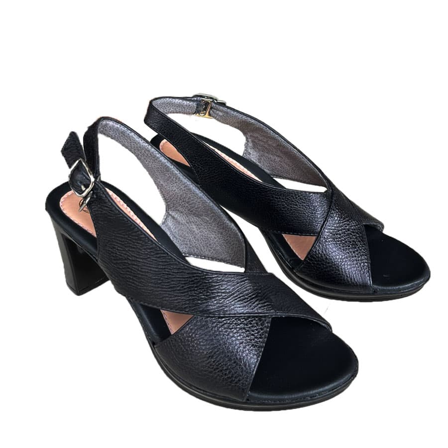 Giày sandal nữ cao gót  7.5cm da bò thật màu đen Trường Hải SD148 - 38 - đen