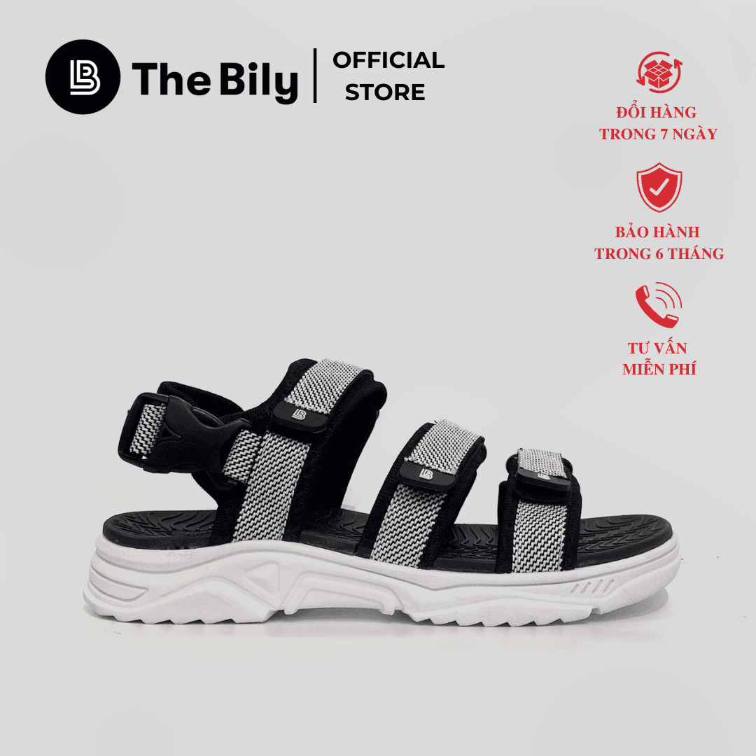 Giày Sandal Nam The Bily 3 Quai Ngang - Đế Trắng Lót Đen Màu Trắng BLDTMD04 - 43