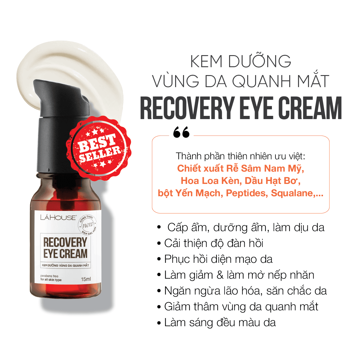 Kem dưỡng vùng da quanh mắt Lá House Recovery Eye Cream 15ml