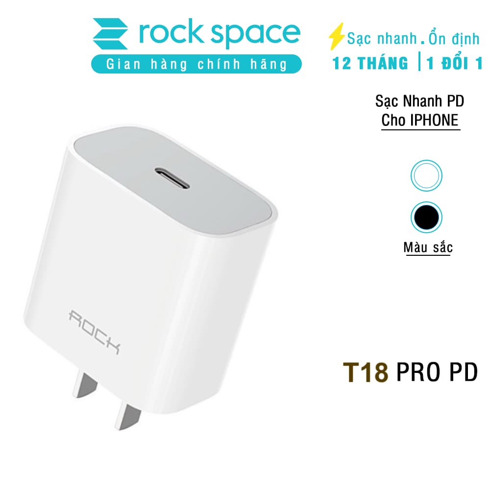 Củ sạc nhanh Rockspace T18 dành cho iphone 20W chuẩn PD, cổng ra typeC - Hàng chính hãng
