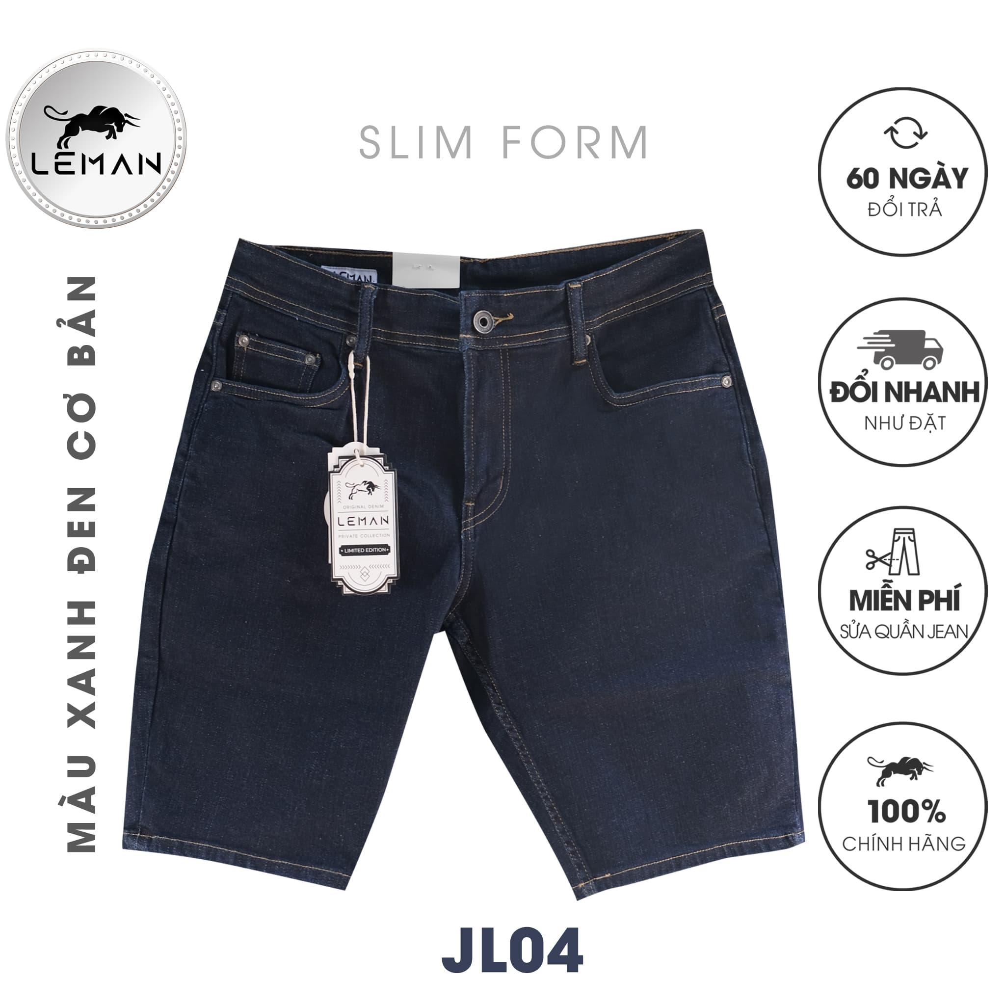 Quần Short Jean nam Leman xanh trơn JL04 - Slim Form - XANH JEANS - 36