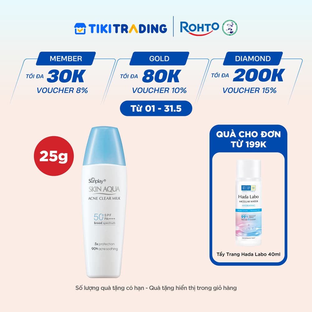 Kem chống nắng Skin Aqua cho da mụn, dạng sữa dùng hàng ngày Sunplay Skin Aqua Acne Clear Eco Việt Nam SPF 50, PA 25g
