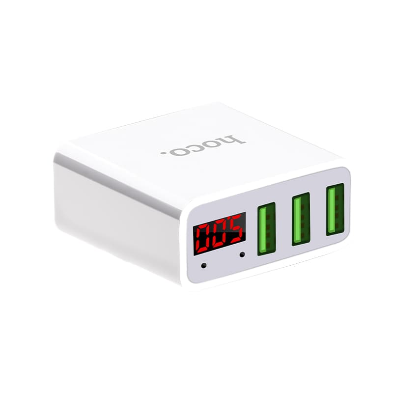 Adapter Hoco C15 củ sạc điện thoại 3 cổng USB 3A có đèn LED hiển thị dòng điện - Trắng