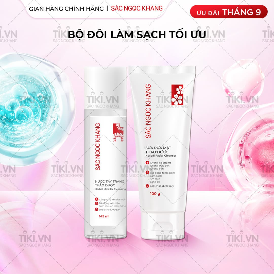 Bộ đôi làm sạch sâu cho da Sắc Ngọc Khang Nước tẩy trang 145ml  Sữa rửa mặt 100g