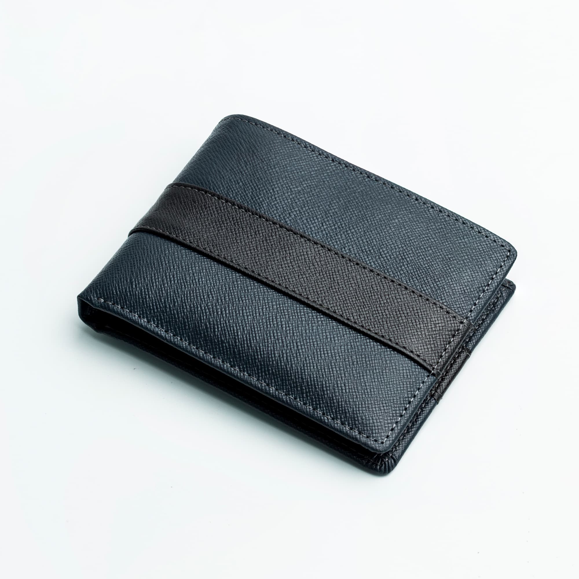 Ví nam da taiga cao cấp V114 - Bụi leather - Phối đen giữa