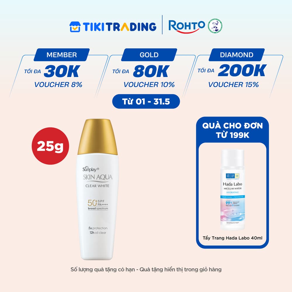 Kem chống nắng Skin Aqua dưỡng trắng, kiểm dầu, dùng hàng ngày dạng sữa Sunplay Skin Aqua Clear White Eco Việt Nam SPF50, PA 25g