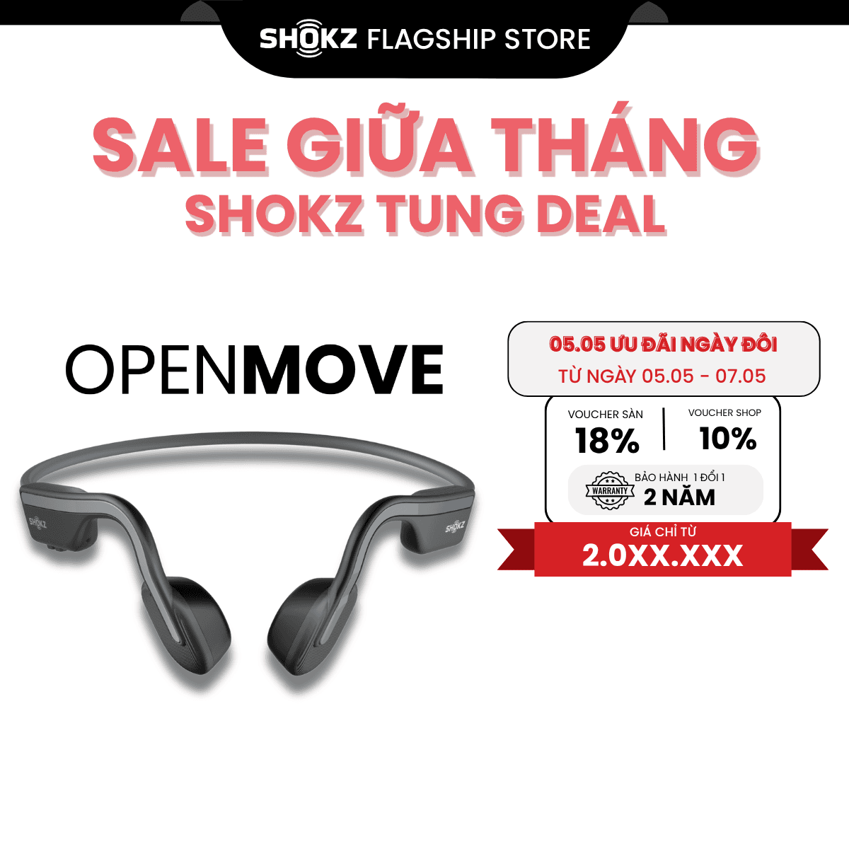 Tai Nghe Bluetooth Thể Thao Truyền Âm Thanh Qua Xương SHOKZ OPEN MOVE S661  - Hàng chính hãng - Pin sử dụng trong 6 tiếng - Kháng nước IP55 - Màu Xám