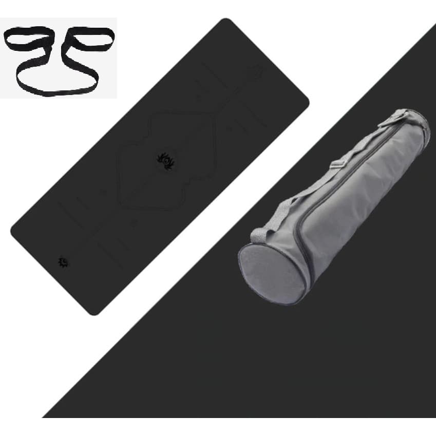 Thảm Yoga Cao Su Định Tuyến PU Tặng kèm Túi đựng Thảm Và Dây Buộc Thảm - ĐenTúi Dây
