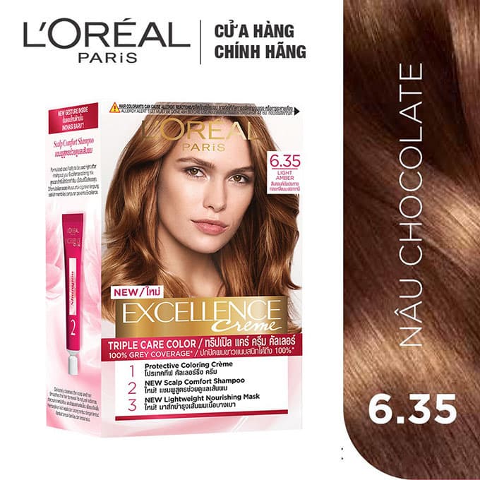 Kem Nhuộm Dưỡng Tóc Phủ Bạc LOreal Paris Excellence Crème - 6.35 Nâu Hổ Phách