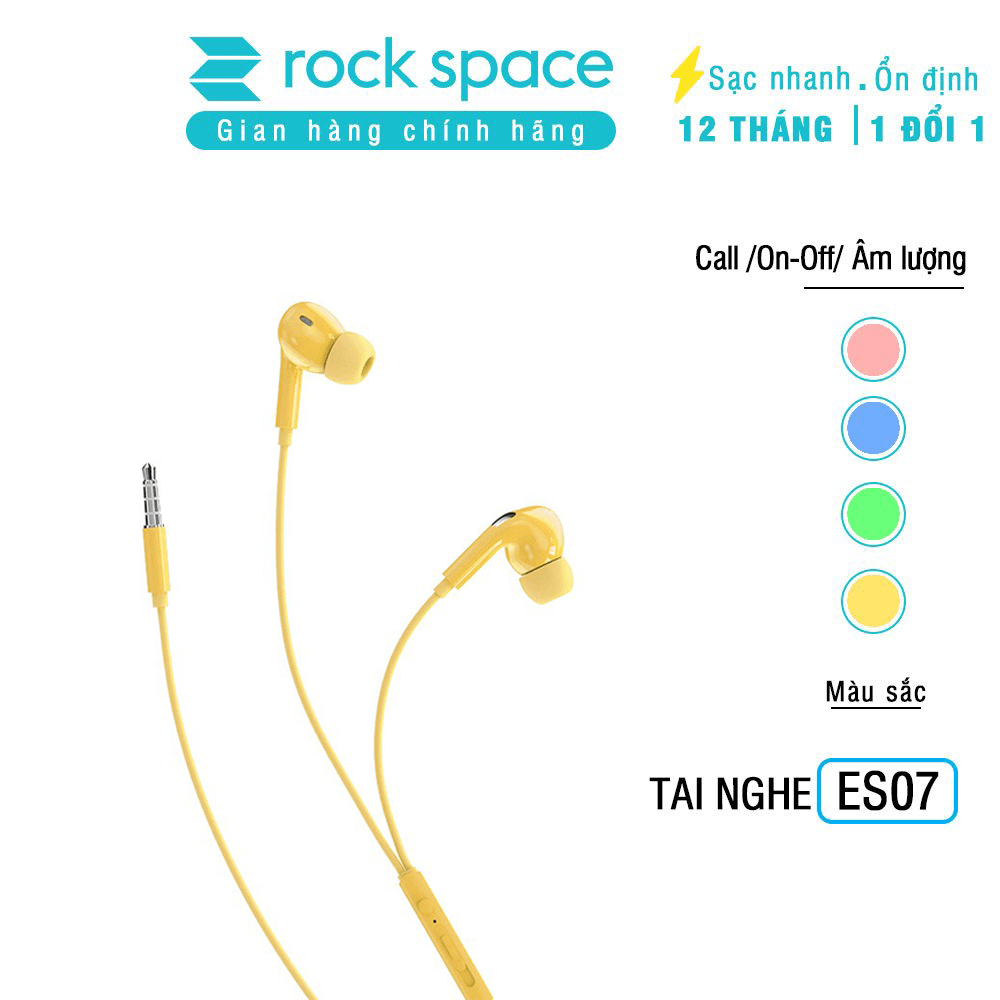 Tai nghe có dây nhét tai Rockspace ES07 chuẩn cắm 3.5 có mic chơi game nghe nhạc - Hàng chính hãng bảo hành 1 năm - Vàng sang trọng