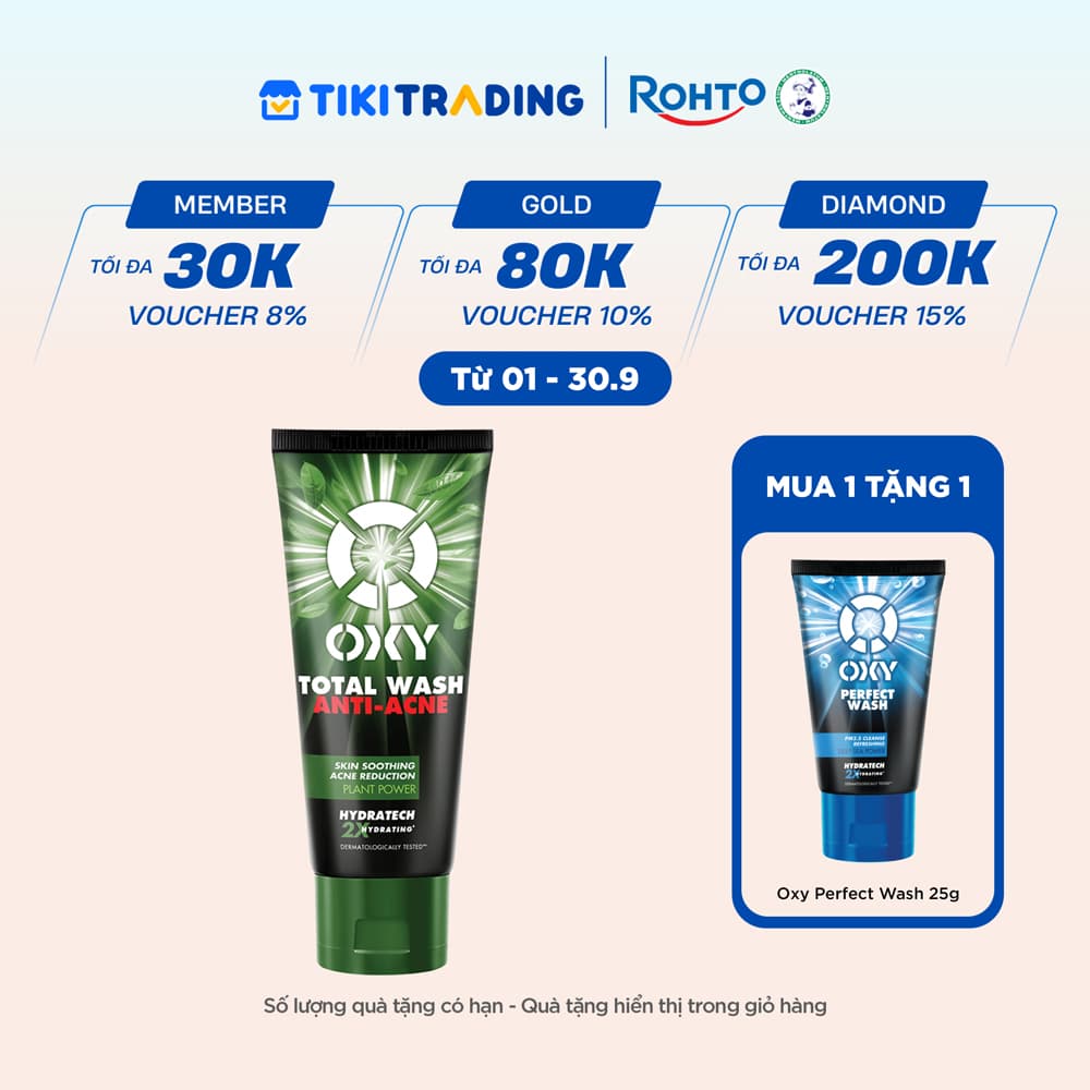 Sữa rửa mặt cho nam Oxy sạch sâu giảm mụn kiểm soát nhờn dạng kem Oxy Total Anti Acne 100g