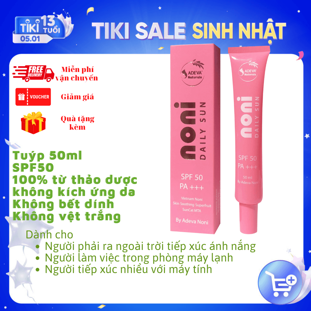 Kem chống nắng Trái nhàu - chống nắng dưỡng da thế hệ mới SPF 50, PA  Adeva Noni 50 ml mẫu mới nhất