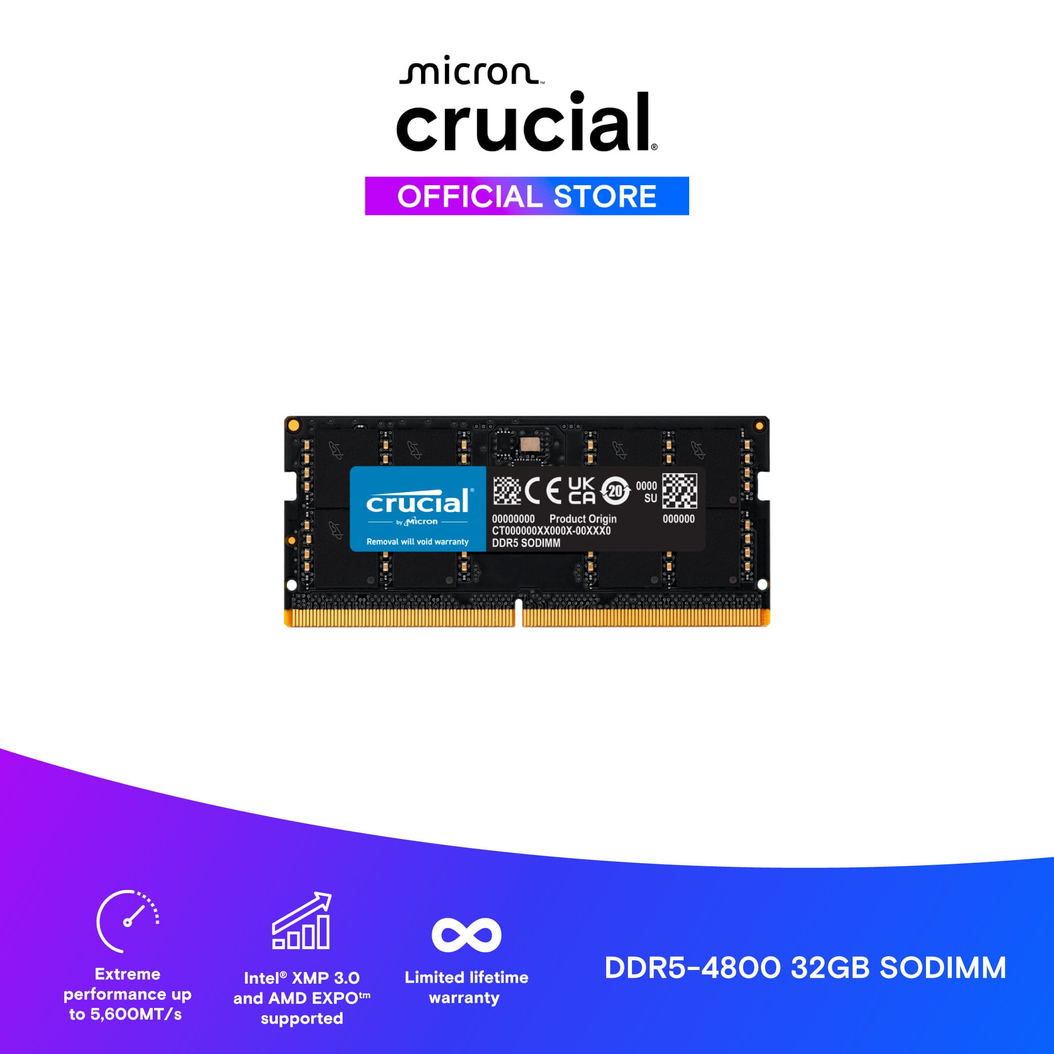 Ram Laptop Crucial DDR5 32GB Bus 4800  CT32G48C40S5 - Hàng chính hãng