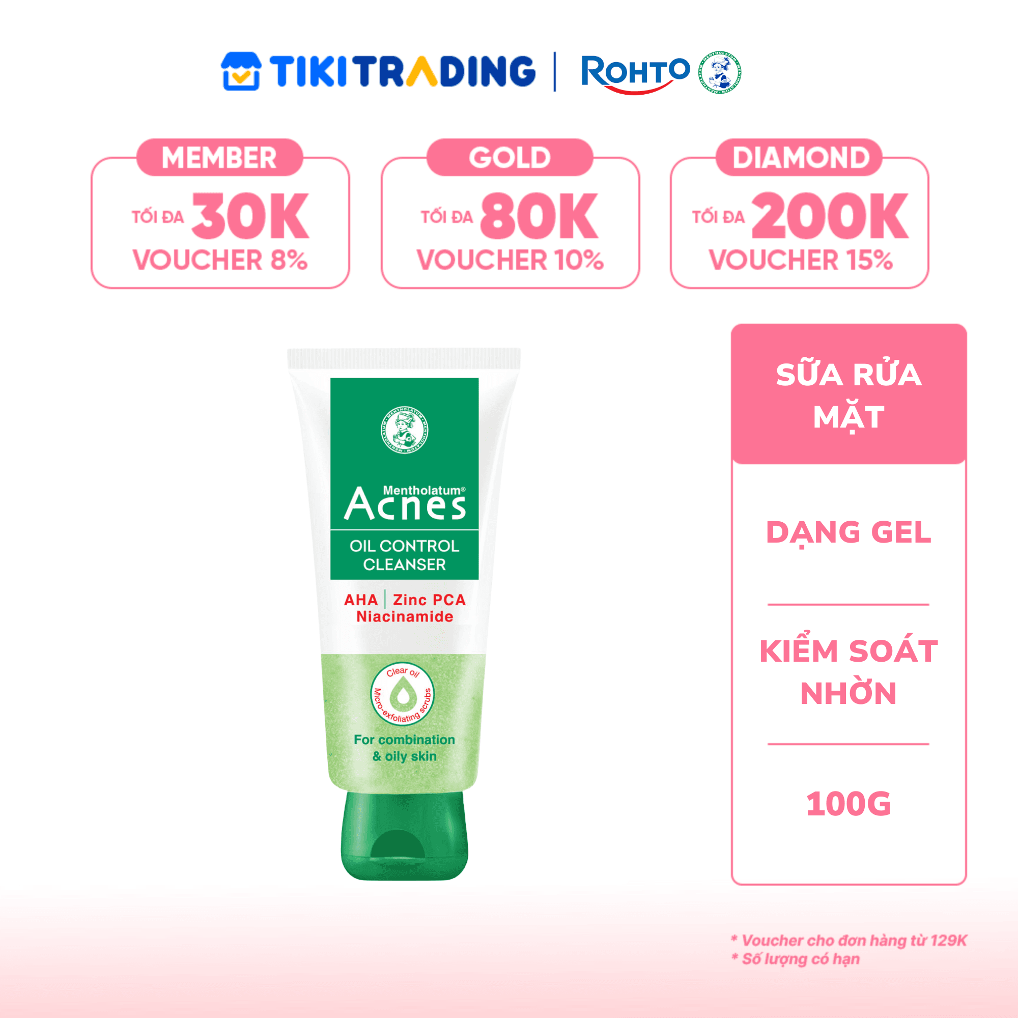 Sữa rửa mặt kiểm soát nhờn ngăn ngừa mụn dạng gel Acnes Oil Control Cleanser 100g