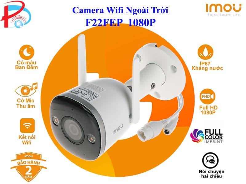Camera Wifi Ngoài Trời IMOU F22P, F22FP 2MP Chông Nươc, Có Mic Thu Âm - Hàng chính hãng - F22FEP Đàm Thoại 2 Chiều - Kèm thẻ 64GB