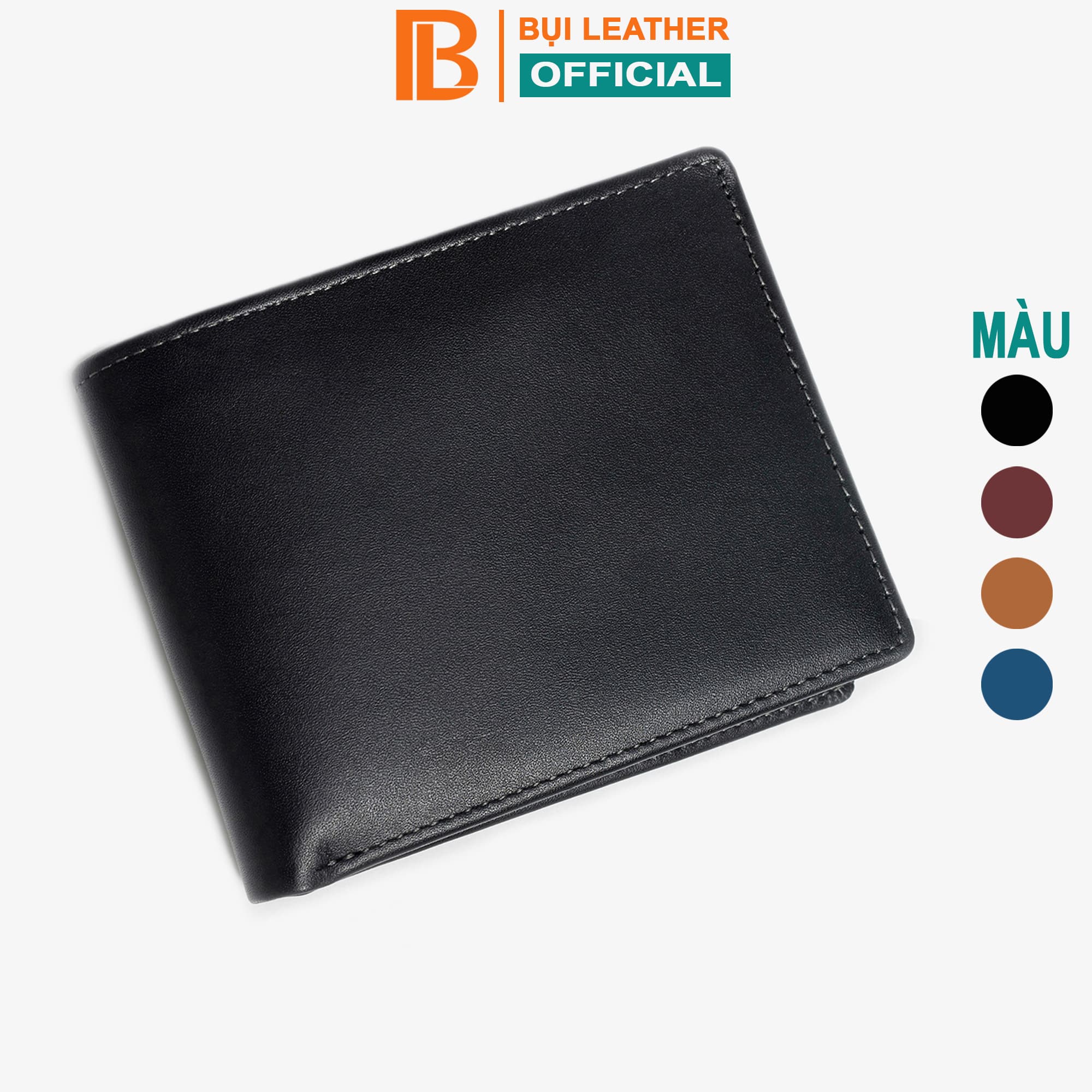 Ví nam, bóp nam da bò Nappa Bụi Leather V104 - Bảo hành 12 tháng - Ngang đen