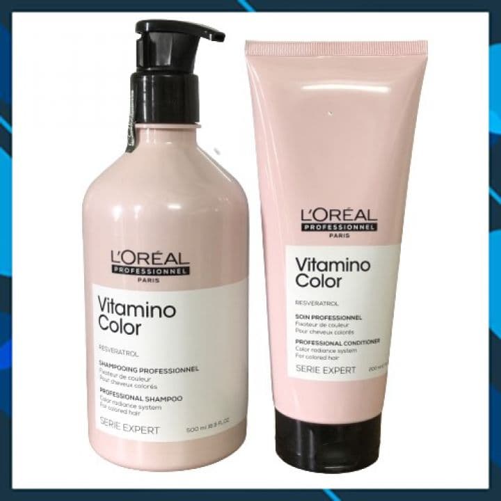 Bộ dầu gội xả chăm soc giữ màu toc nhuôm Loreal Serie Expert Resveratrol Vitamino color radiance 500ml  200ml